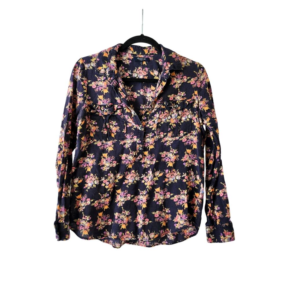 Madewell Black Floral Shirt Size S